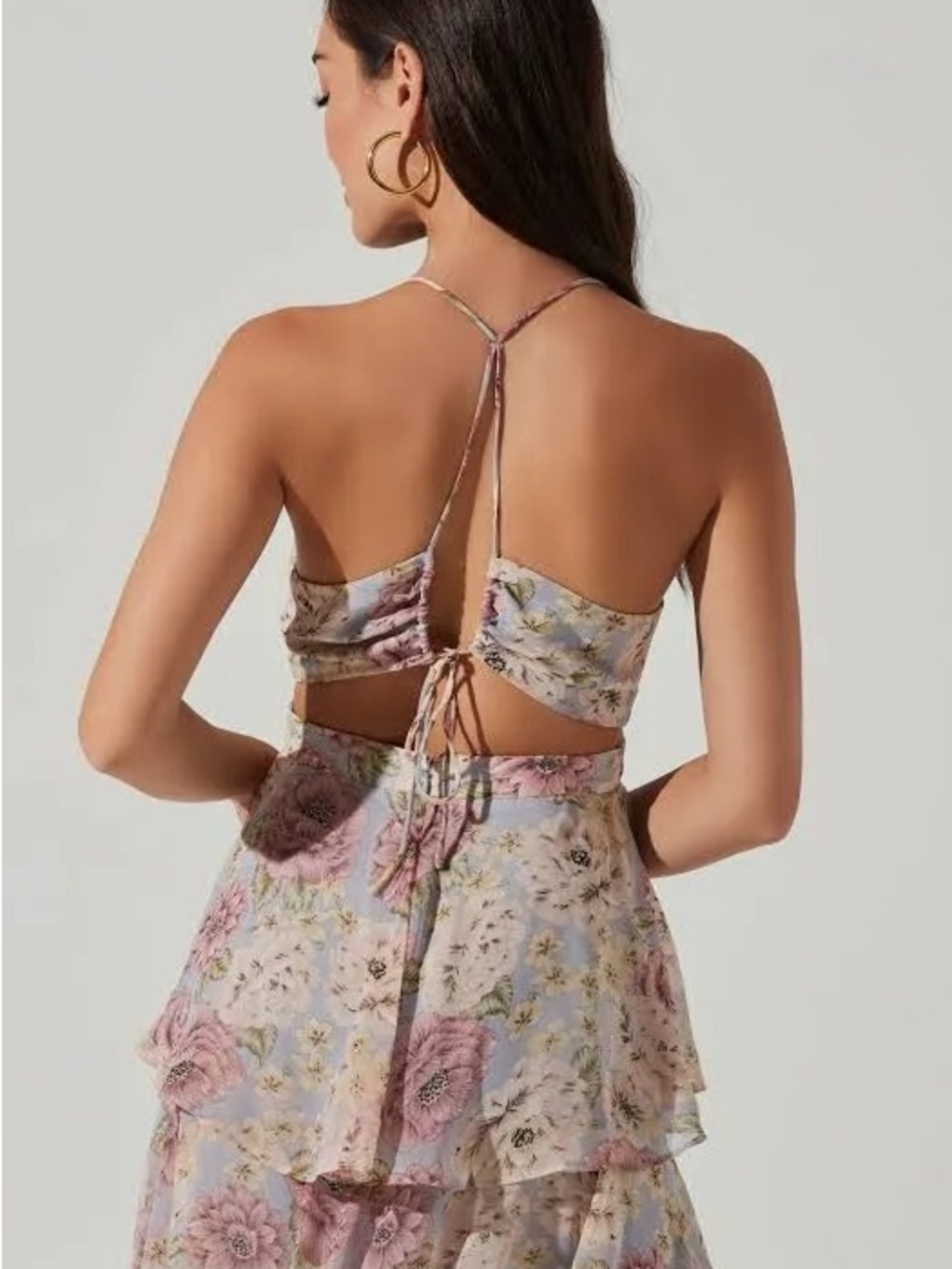 ASTR the Label Rosana Floral Tiered Ruffle Maxi Dress backless plunge - SizeXs - Picture 2 of 11